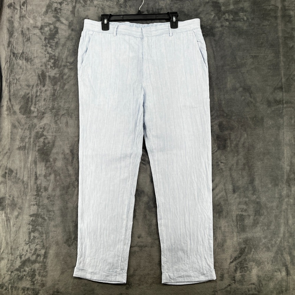 Murano Baird McNutt Linen Pants Mens 38x30 (Fits 36x29) Blue Striped Chino EUC